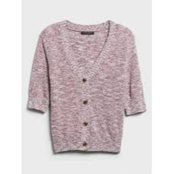 Banana Republic Factory Red Dahlia Short Sleeve Marled Button Down Cardigan Top - Picture 4 of 8